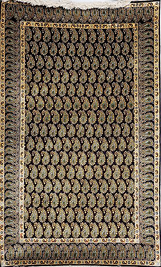 Black Kashmiri Carpet With Knotted Paisleys All-Over