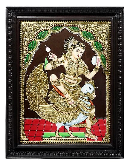 Goddess Rati | Tanjore Painting | Traditional Colors With 24K Gold | Teakwood Frame | Gold & Wood | Handmade | Made In India