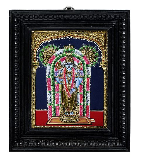 Bhagawan Guruvayur | Tanjore Painting | Traditional Colors With 24K Gold | Teakwood Frame | Gold & Wood | Handmade | Made In India