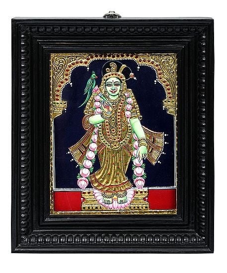 Devi Meenakshi Tanjore Painting | Traditional Colors With 24K Gold | Teakwood Frame | Gold & Wood | Handmade | Made In India