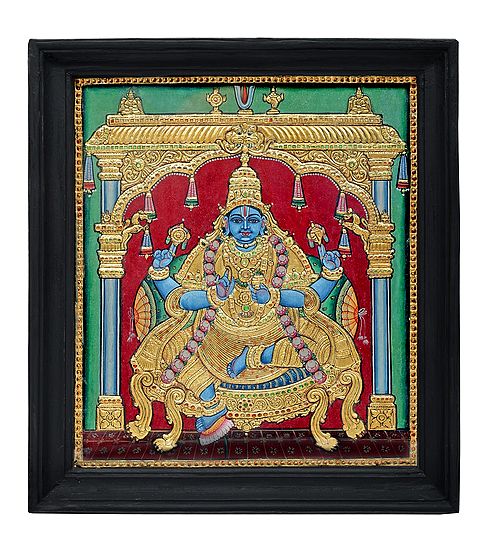 Dhanvantari Tanjore Painting | Traditional Colors With 24K Gold | Teakwood Frame | Gold & Wood | Handmade | Made In India