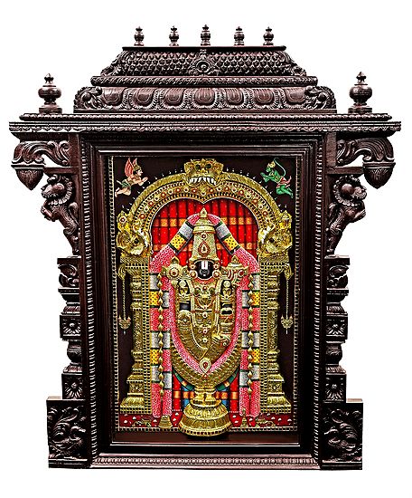 Large Lord Venkateshvara as Balaji Tanjore Painting | Traditional Colors With 24K Gold | Teakwood Frame | Gold & Wood | Handmade | Made In India