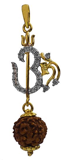 Shaivite Trident-Aum-Rudraksha Pendant With Silvery Gems