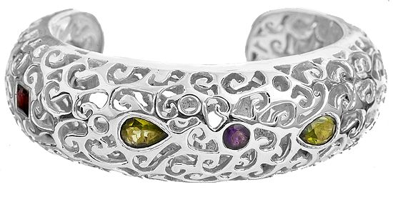 Faceted Gemstone Cuff Bracelet (Peridot, Garnet and Amethyst)