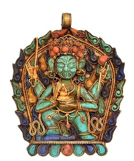 Gem-studded Mahakala Pendant (Tibetan Buddhist Jewellery Made In Nepal)
