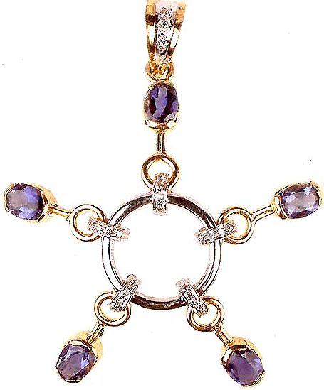 Minimalist Gold Pendant Studded With Water Sapphires And Diamonds