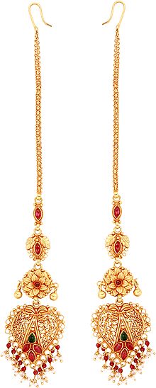 Coloured Glass- And Pearl-Embellished Danglers (South Indian Temple Jewellery)