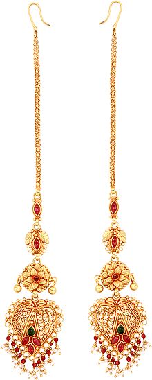 Coloured Glass- And Pearl-Embellished Danglers (South Indian Temple Jewellery)