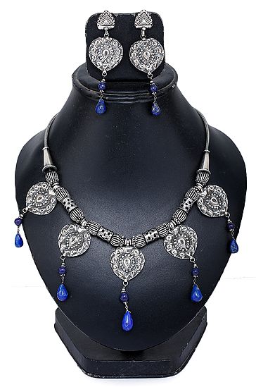 Lapis Lazuli Ethnic Necklace with Earrings Set