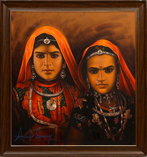 The Solemn Banjara Sisters (Framed)