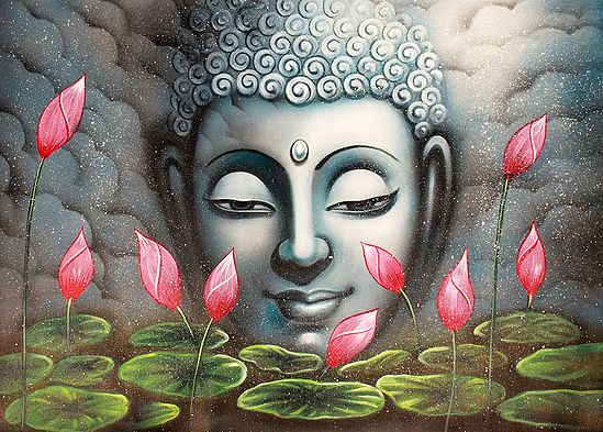 The Glowing Face Of The Buddha Oil and Acrylic Painting on Canvas