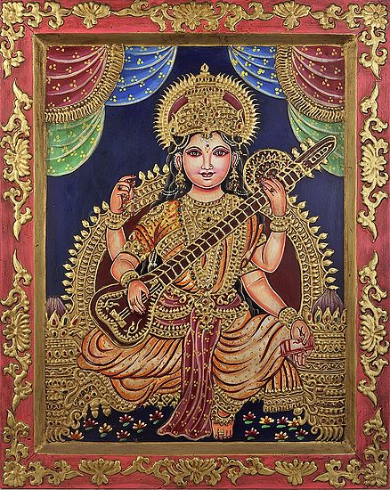 Goddess Saraswati Adorned in Rich Silk