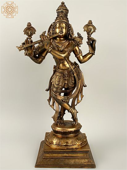 22" Superfine Lord Krishna as Venugopal | Hoysala Art | Solid Cast Piece
