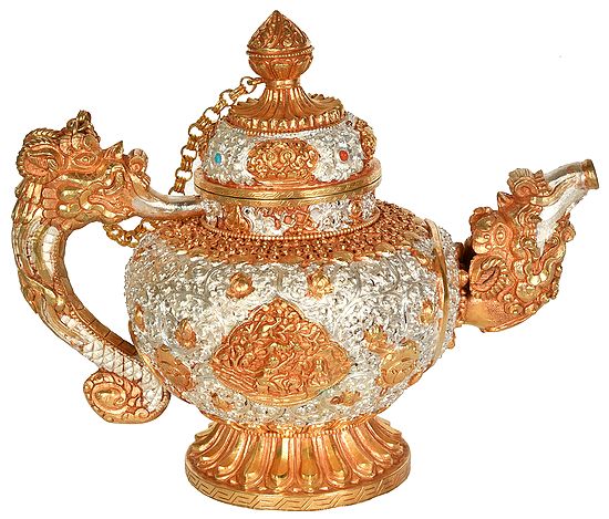 Tibetan Buddhist Ritual Kettle Embossed With Four Harmonious Brothers (Made In Nepal)