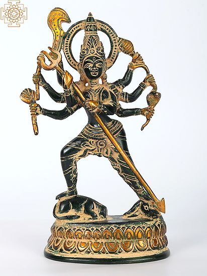 7" Astabhujadhari Durga, In Her Relentless Pursuit Of Adharma In Brass | Handmade | Made In India