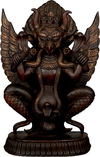The Solemn Garuda, With Snakes In His Hand And Horns On His Head