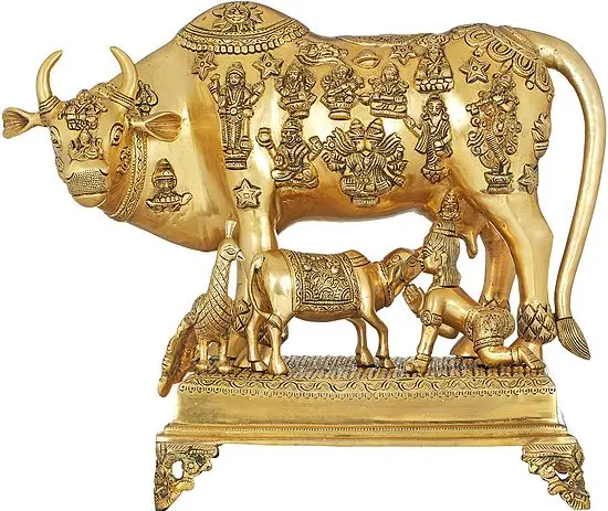 20" Abode Of The Devagana, The Cow In Brass | Handmade | Made In India
