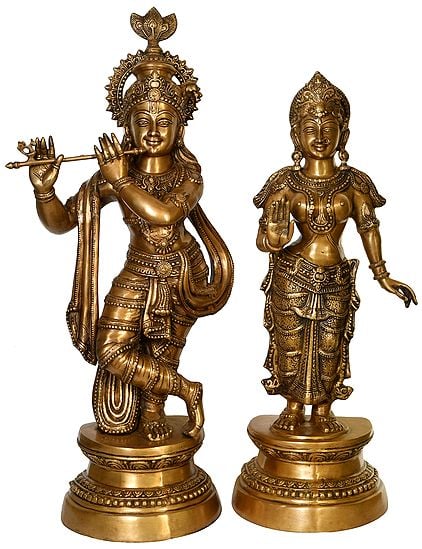 36" Radha Krishna Brass Idol | Handmade | Made in India