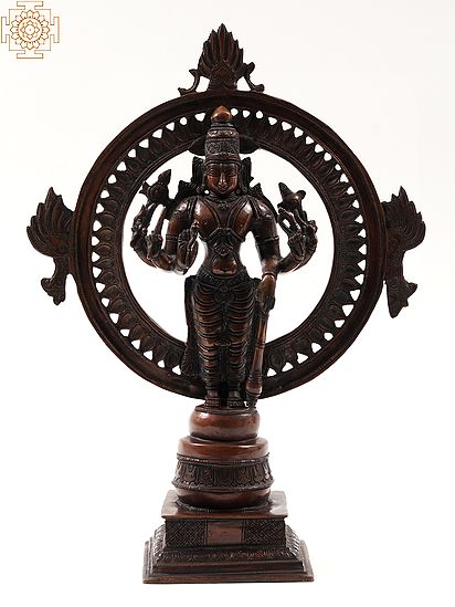 Eight-Armed Lord Vishnu Statue with Chakra at Back
