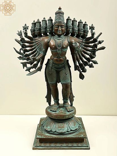 18" Ravana With Nine Heads | Handmade | Madhuchista Vidhana (Lost-Wax) | Panchaloha Bronze from Swamimalai