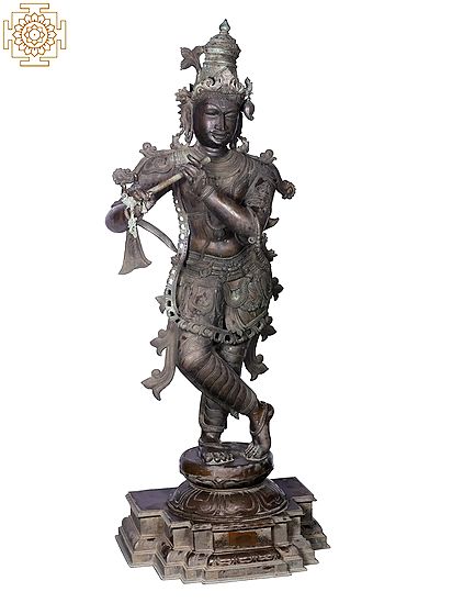 68'' Large Fluting Krishna | Madhuchista Vidhana (Lost-Wax) | Panchaloha Bronze from Swamimalai (Shipped by Sea)