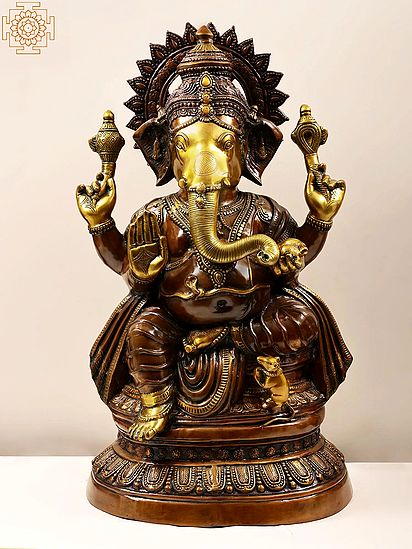 35" Large Size Ganesha, The Blissful God of Auspices In Brass | Handmade | Made In India