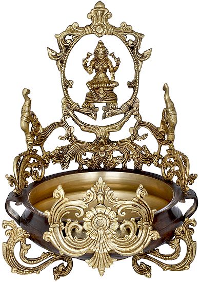 9" Devi Gajalakshmi Urli, A Statement In Auspiciousness In Brass | Handmade | Made In India