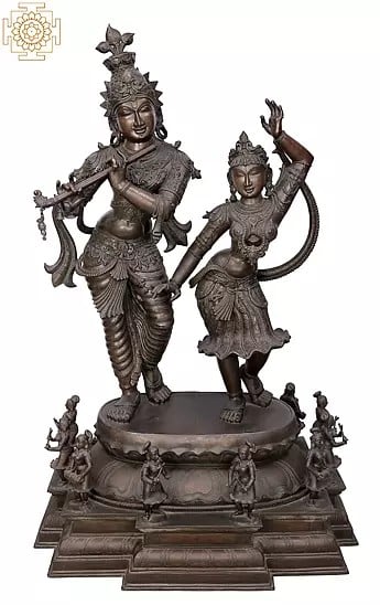 60" Large Radha & Krishna Panchaloha Bronze Statue from Swamimalai | Madhuchista Vidhana (Lost-Wax) - (Shipped by Sea)