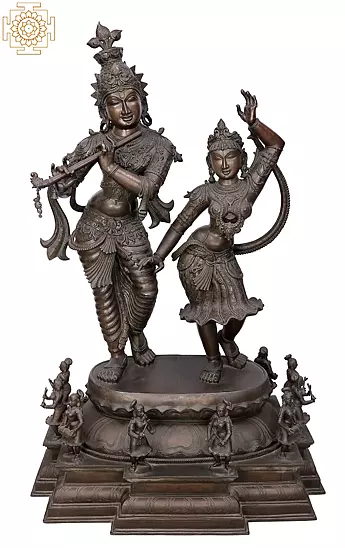 60" Superfine and Super Large Radha & Krishna | Handmade | Madhuchista Vidhana (Lost-Wax) | Panchaloha Bronze from Swamimalai