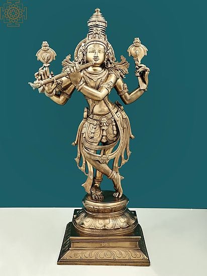 22" Superfine Lord Krishna as Venugopal | Hoysala Art | Solid Cast Piece