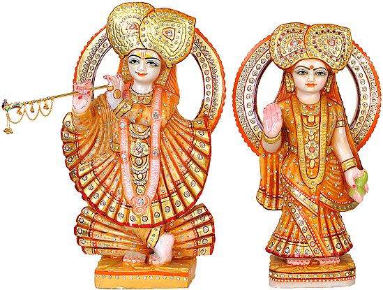 Beturbaned Radha-Krishna In Gorgeous Saffron Silks