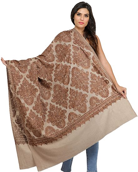Shawl from Amritsar with Aari Embroidered Large Bootis