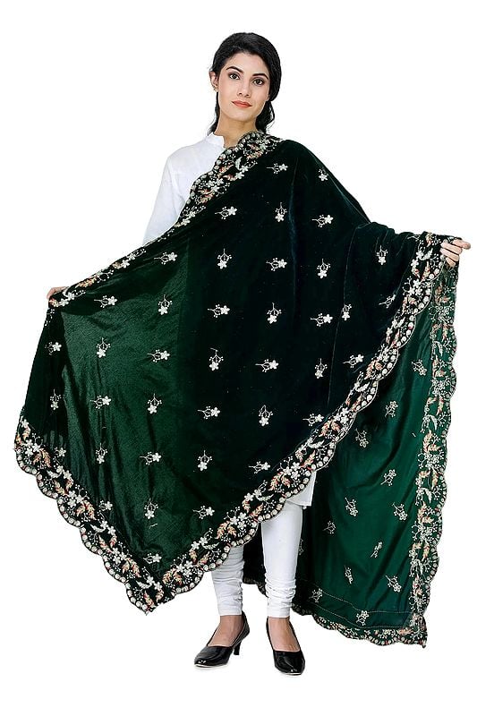 Velvet Dupatta from Amritsar with Embroidered Flowers and Sequins