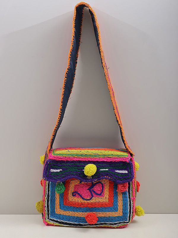 Om Shoulder Bag from Haridwar With Pom-Pom Detail