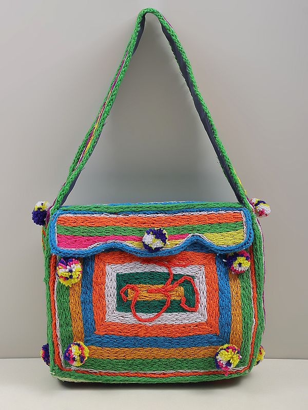 Om Shoulder Bag from Haridwar with Crocheted Wool