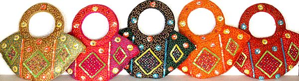 Lot of Five Beaded Handbags with Embroidery All-Over
