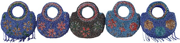 Lot of Five Small Small Densely Beaded Antiquated Handbags