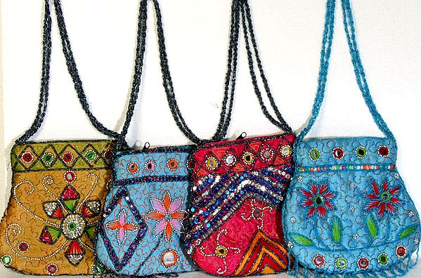 Lot of Four Handbags with Sequins and Beadwork