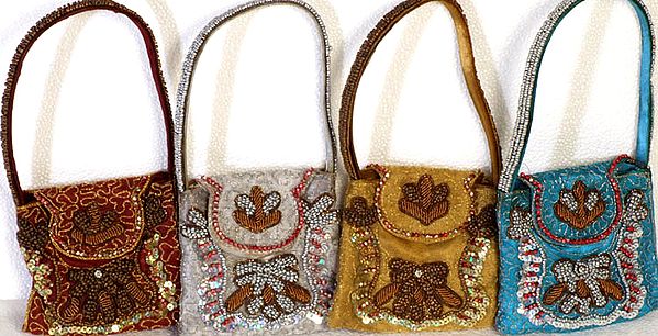 Lot of Four Miniature Bags with Antique Beadwork