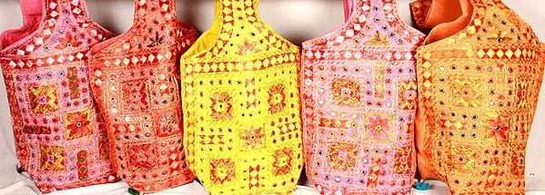 Lot of Five Densely Embroidered Handbags from Kutch with Mirrors
