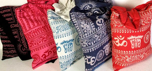 Lot of Five Printed Jhola Bags with Sri Ram Naam Mantra