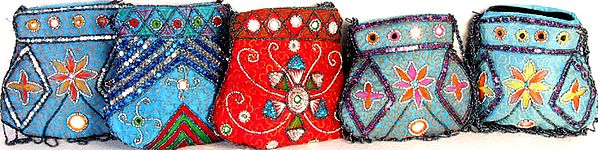 Lot of Five Handbags with Sequins and Beadwork