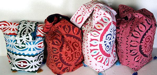 Lot of Four Jhola Bags with Cutwork