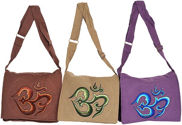 Lot of Three Jhola Bags with Embroidered Om