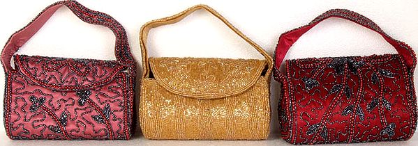 Lot of Three Densely Beaded Structured Handbags