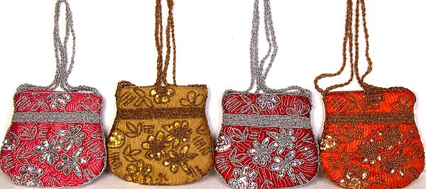 Lot of Four Handbags with Sequins and Embroidered Beads