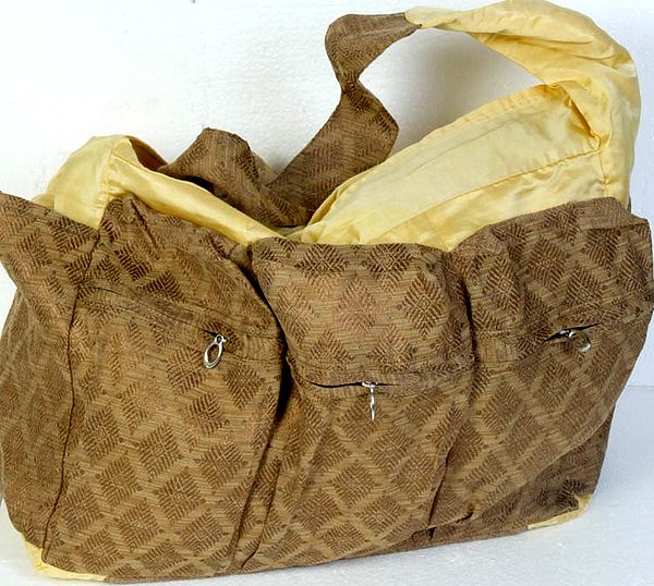 Brown Men's Banarasi Handbag with All-Over Weave by Hand