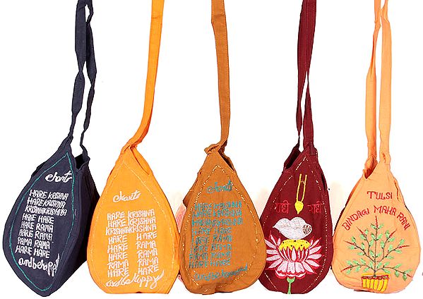 Lot of Five Embroidered Rosary Bags from Vrindavan