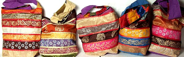 Lot of Five Jhola Bags with Golden Paint