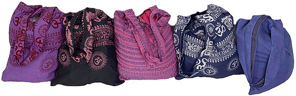Lot of Five Shoulder Jhola Bags with Printed Oms